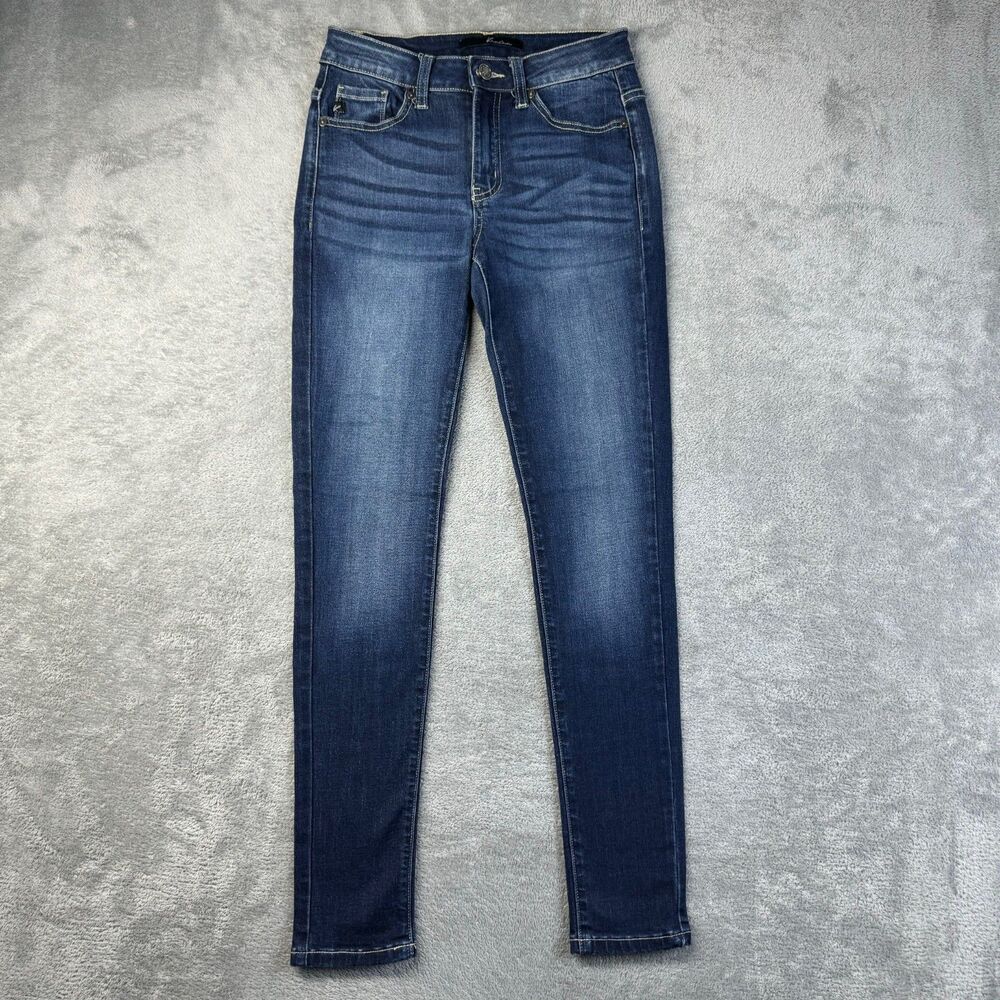 Kancan Jeans Women's 1/24 Blue Mid Rise Super Skinny Whiskered Medium Wash Pants